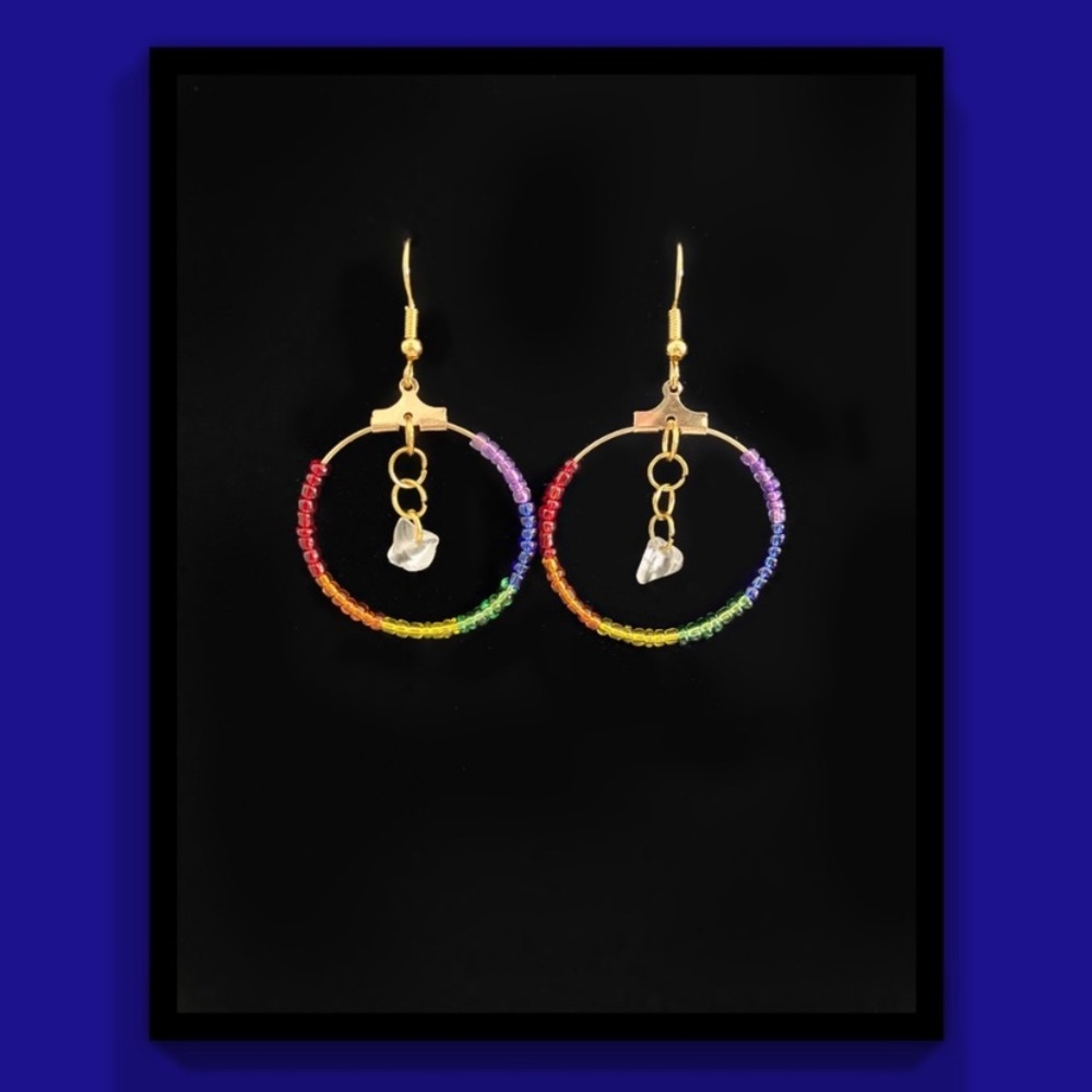 Gold Hoop Earrings with gemstone & bead accents